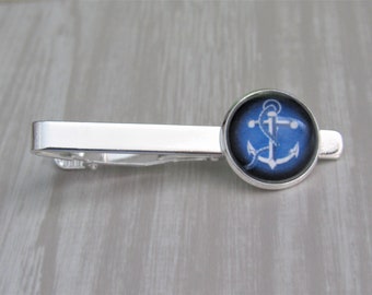 Nautical Anchor Tie Clip, Mens Silver Tie Bar, Beach Wedding
