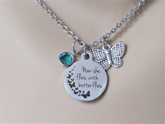 Now She Flies With Butterflies Necklace With Butterfly Charm and