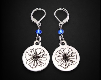 Poppy Flower Earrings, Birth Flower Jewelry
