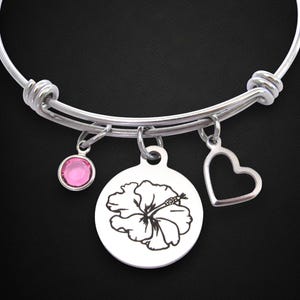 Hibiscus Bracelet with Birthstone, Hibiscus Jewelry, Hibiscus Flower Bracelet, Personalized Birthstone Birthday Gift Wife Sister Friend