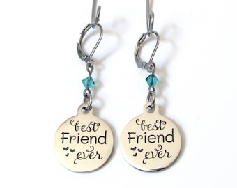 Best Friend Ever Earrings With Birthstone Best Friend Lever Back Earrings Friend Jewelry Birthday Gift for Her Gift for Best Friend Etsy
