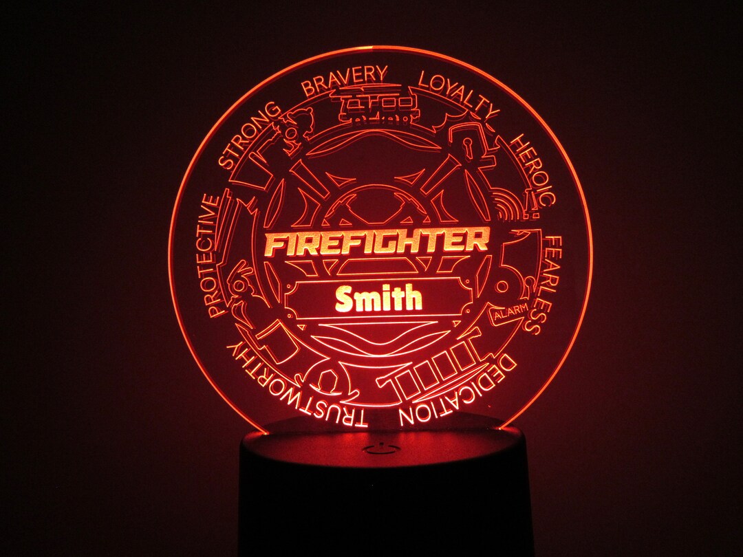 Personalized Firefighter Night Light, Dad Birthday Gift, Father's Day