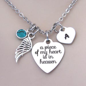 A Piece of My Heart is in Heaven Necklace Birthstone & Initial, Memorial Necklace, Loss of Loved One, Miscarriage, Missing You, Remembrance