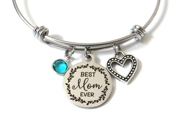 Best Mom Ever Bracelet With Birthstone & Heart Charm, Mother's Day, Gift for Mom, Birthday Gift for Mom, Bracelet for Mom