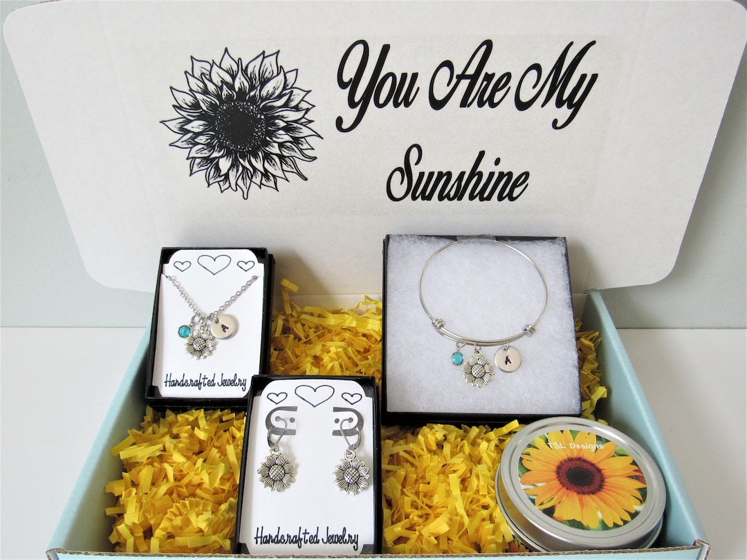 Sunflower Gift Box Sunflower Necklace Sunflower Bracelet Etsy