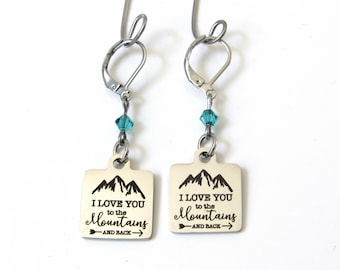 I Love You to the Mountains and Back Earrings with Birthstone, Love the Mountains Jewelry, Birthday Gift for Mom, Earrings for Mom