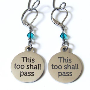 This Too Shall Pass Earrings with Birthstone, Lever Back Earrings, Daughter Gift, Birthday Gift