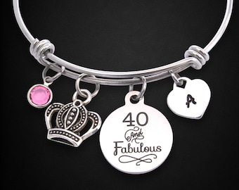 40th Birthday Charm Bracelet, Personalized Initial Jewelry, Fortieth Birthday Gift
