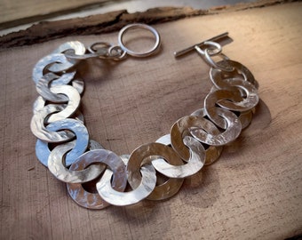 Hammered Sterling Silver Circle Link Bracelet