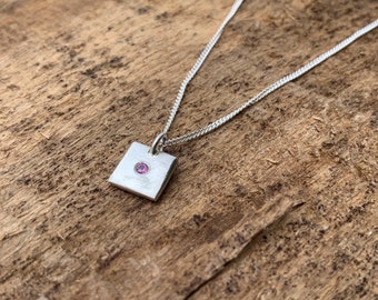 Handmade Recycled Silver Square with Pink Sapphire