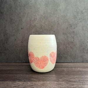 12oz wine glass/cup- pink hearts and white matte speckled glaze