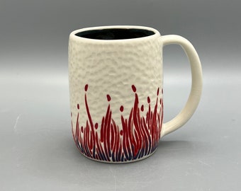 Wheelthrown Handmade Porcelain mug: Flame mug, Red and Purple