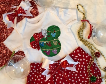 Disney Christmas Minnie Tree girl set-Christmas celebration outfit-My first Christmas onesie set- Personalize baby name set