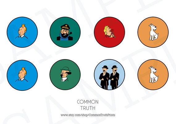 The Adventures Of Tintin Party Favor Cupcake Toppers Stickers Etsy