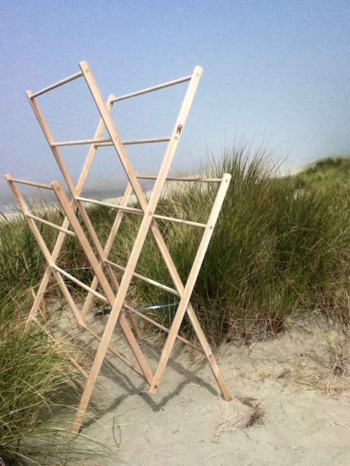 Amish Wooden Tabletop Folding Clothes Drying Rack.