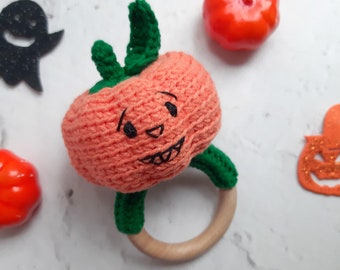 Crochet baby rattle toy pumpkin,toy Halloween,pumpkin rattle