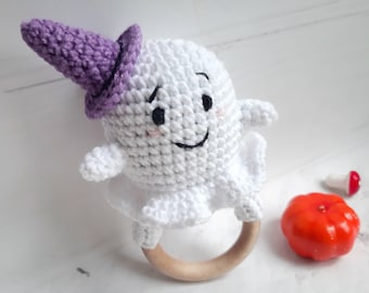 Crochet baby rattle toy ghost,toy Halloween,ghost rattle,scary toy