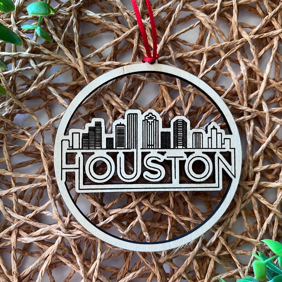 Laser Engraved Houston Skyline Wood Acrylic Ornament Etsy