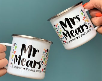 10 Year Anniversary Mr And Mrs Mug Set - Enamel Mugs - Mr and Mrs - Mr and Mr - Mrs and Mrs - Anniversary Mugs - Personalised  Gift