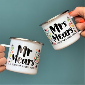 10 Year Anniversary Mr And Mrs Mug Set - Enamel Mugs - Mr and Mrs - Mr and Mr - Mrs and Mrs - Anniversary Mugs - Personalised  Gift