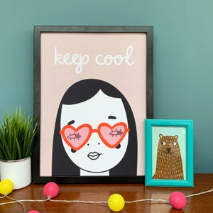 Impresión "Keep Cool" - A4 o A3 - Impresión inspiradora - Obra de arte alegre - Interior para niños - Impresión rosa