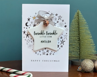 Twinkle Twinkle Little Star Card And Star Decoration - Child Christmas Card - Luxury Christmas Card - Hanging Decoration - Twinkle Twinkle