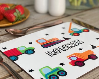 Truck and Digger Placemat - Digger Name Placemat - Truck Personalised Gift - Custom Gift for kids - Placemat for Children - Construction