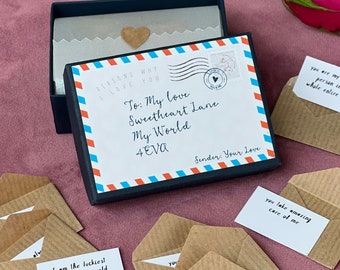 12 Boxed Mini Love Letters - Reasons Why I Love You - Anniversary Gift - 1st Anniversary - Letterbox Gift - Gift for Wife - Valentines