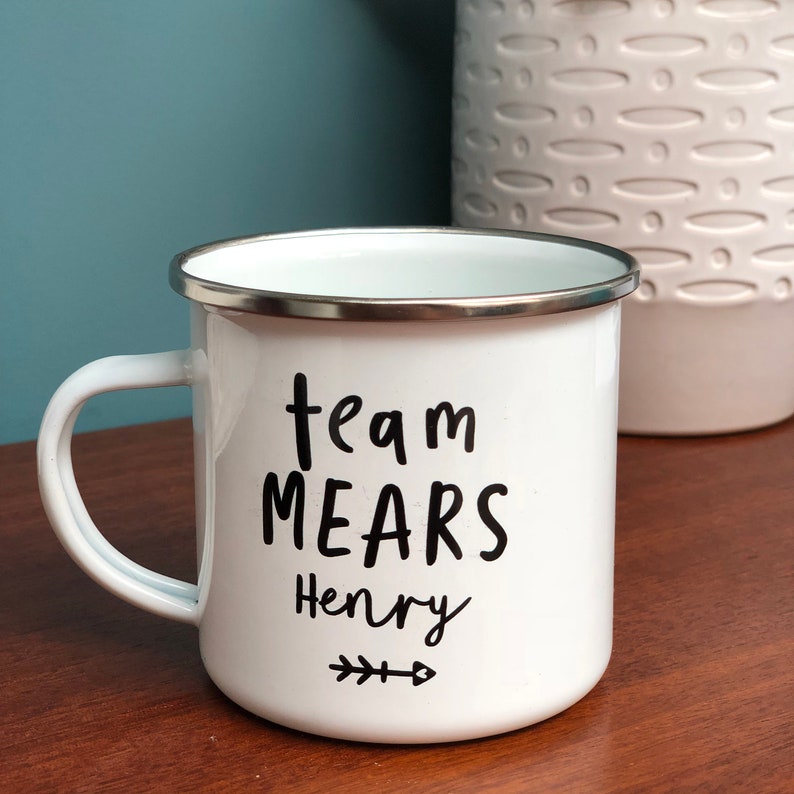 Family Personalised Enamel Mug Set Team Surname Family gift Tin Mugs image 7