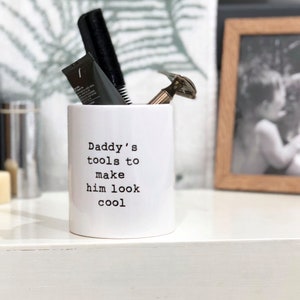 Text Daddys Tools to Make Him Look Cool Grooming Kit Pot Ceramic Pot Fathers Day Grooming Set Bathroom Storage Gift For Him image 2