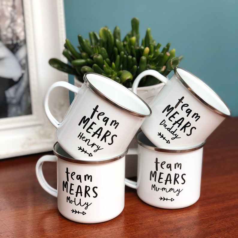 Family Personalised Enamel Mug Set Team Surname Family gift Tin Mugs image 2