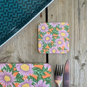 Floral Coaster Retro Flower Coaster Buy as One Coaster Or Upgrade to a set of 4 Tableware 70's Inspired Retro Design image 5