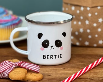 Monochrome Panda Enamel Mug - Personalised Gift - Unisex Gift - Name Mug - Children Camping Mug - Christening Gift