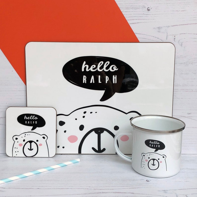 Hello Bear Placemat - Name Bear Placemat - Cute Bear Personalised Gift ...
