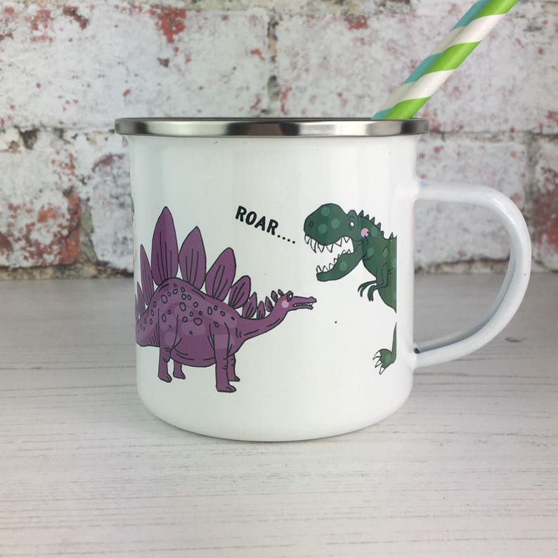 Dinosaur Enamel Mug Personalised kids Mug T Rex Mug Hot Etsy