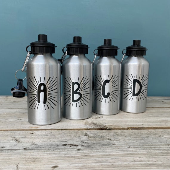 School Water Bottle Gift for kids Silver & Black Initial Personalised Water Bottle Kids Water Bottle With Name Water Bottle
