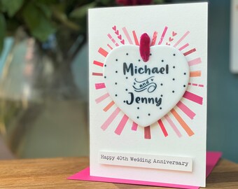 Ruby Wedding Anniversary Heart Decoration And Card - Keepsake - 40th Anniversary Card - Anniversary Card - Luxury Anniversary Card