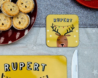 Christmas  Reindeer Personalised Coaster for boys and girls