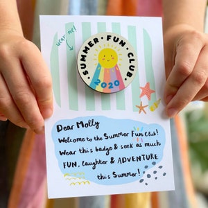 Summer Fun Club 2021 Badge On Backing Card - Schools out badge - Summer Holiday Fun badge