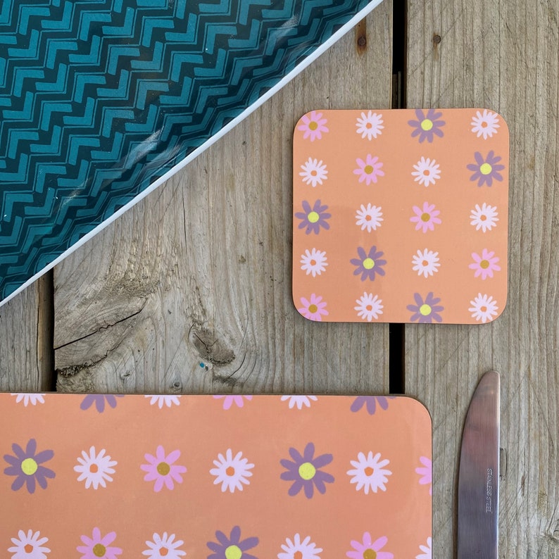 Floral Coaster Retro Flower Coaster Buy as One Coaster Or Upgrade to a set of 4 Tableware 70's Inspired Retro Design image 3