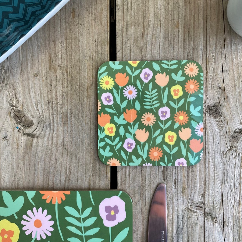 Floral Coaster Retro Flower Coaster Buy as One Coaster Or Upgrade to a set of 4 Tableware 70's Inspired Retro Design image 6