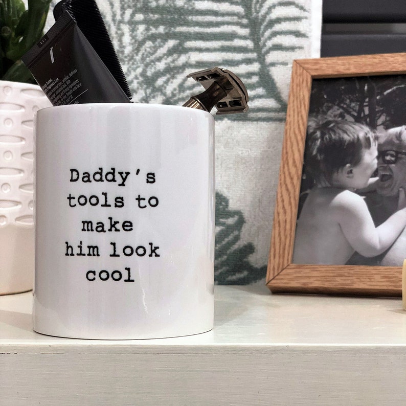 Text Daddys Tools to Make Him Look Cool Grooming Kit Pot Ceramic Pot Fathers Day Grooming Set Bathroom Storage Gift For Him image 4