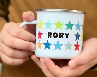 Star Enamel Mug - Personalised Unisex Gift - Gift For Her - Name Mug - Rainbow Star Mug - Mug for Him