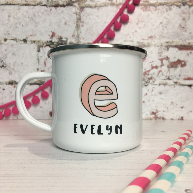 3D Cartoon Sketch Initial Enamel Mug Sketch Initial Enamel Mugs Name Mugs Personalised Tin Mugs Camping Mugs Initial and Name Mug image 8