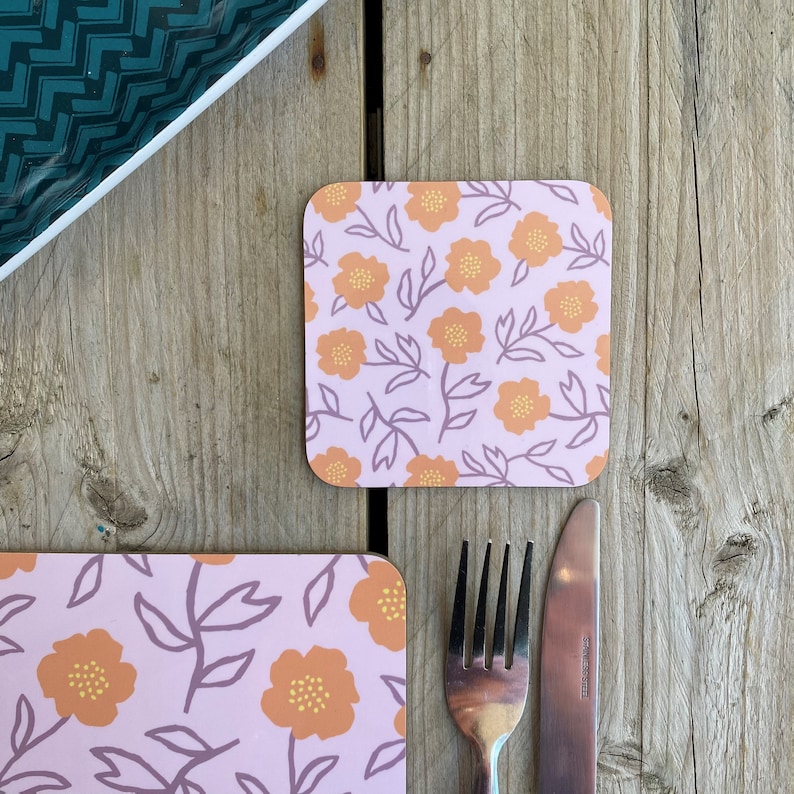 Floral Coaster Retro Flower Coaster Buy as One Coaster Or Upgrade to a set of 4 Tableware 70's Inspired Retro Design image 4