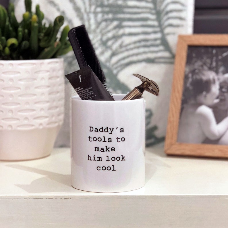 Text Daddys Tools to Make Him Look Cool Grooming Kit Pot Ceramic Pot Fathers Day Grooming Set Bathroom Storage Gift For Him afbeelding 1