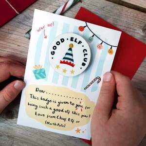 Good Elf Badge & backing Card - Good Elf Card Christmas Card