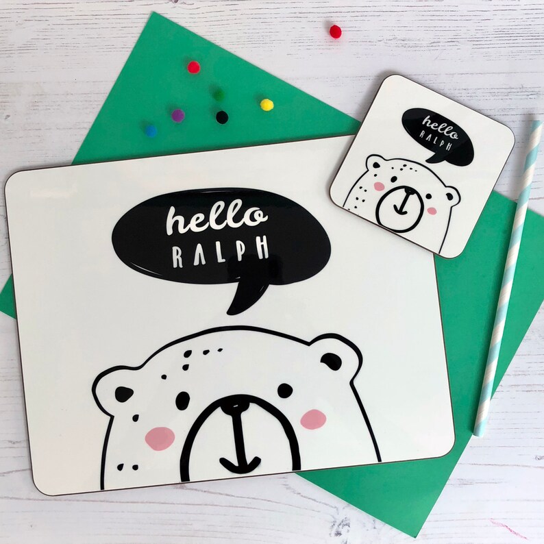 Hello Bear Placemat - Name Bear Placemat - Cute Bear Personalised Gift ...