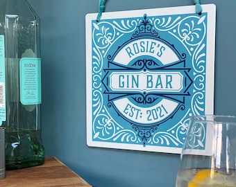 Gin Bar Sign - Personalised - Metal Sign for home bar