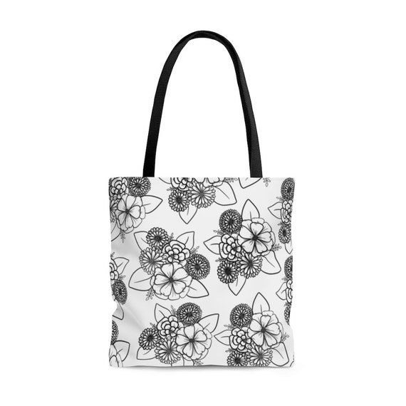 Black and White Floral Tote Bag Floral Grocery Tote Floral | Etsy